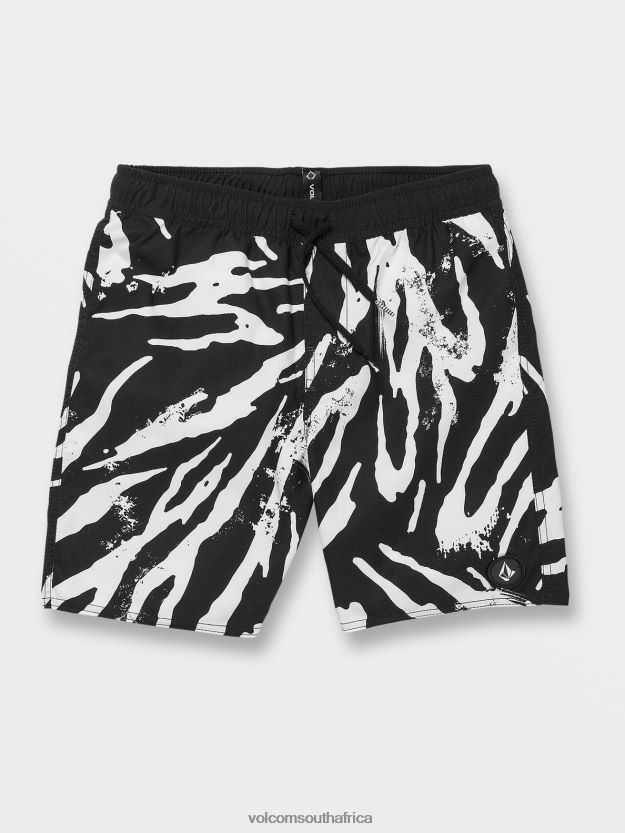 Z0ZR081246 Black Boys Stone Party Animals Elastic Waist Trunks Volcom Clothing