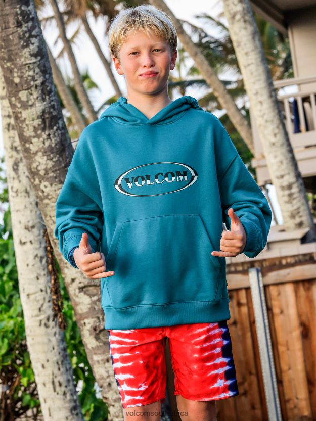 Z0ZR081198 Ocean Teal Boys Strike Hood Pullover Sweatshirt Volcom Clothing