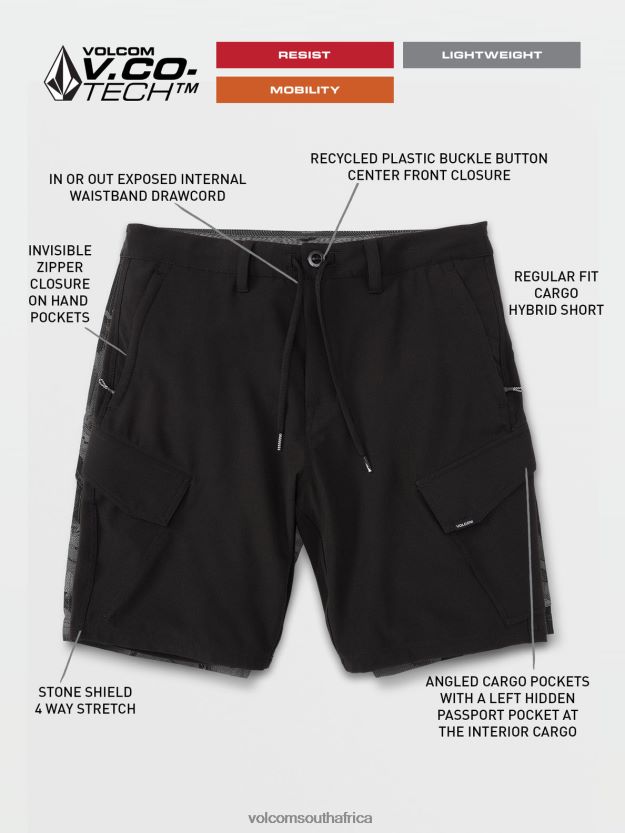 Z0ZR08210 Black Men Country Days Hybrid Shorts Volcom Clothing