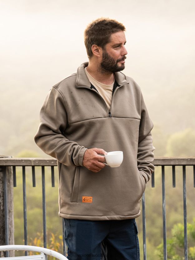 Z0ZR08170 Brindle Men Workwear Quarter Zip Fleece Pullover Volcom Clothing