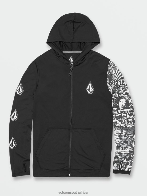 Z0ZR08647 Black Men Iconic Stone Hood Collage Long Sleeve UPF 50 Rashguard Volcom Clothing