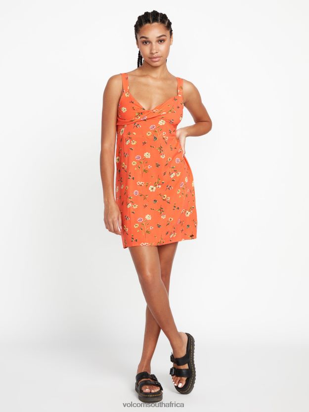 Z0ZR08874 Dark Coral Women Hey Budz Dress Volcom Clothing