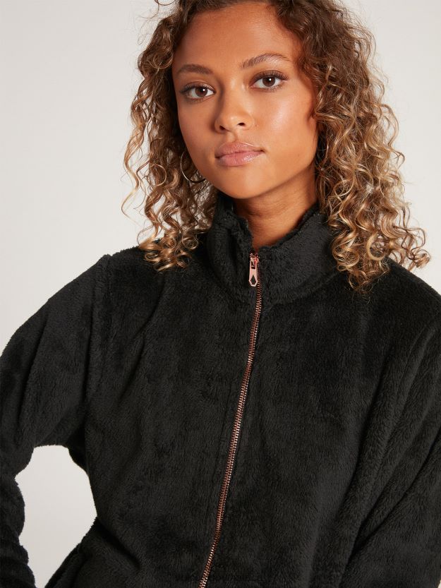 Z0ZR08855 Black Women Pheelin Phuzzy Zip Up Jacket Volcom Clothing
