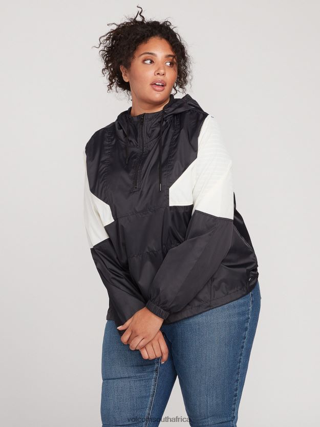 Z0ZR08892 Black White Women Wind Stoned Windbreaker Plus Size Volcom Clothing
