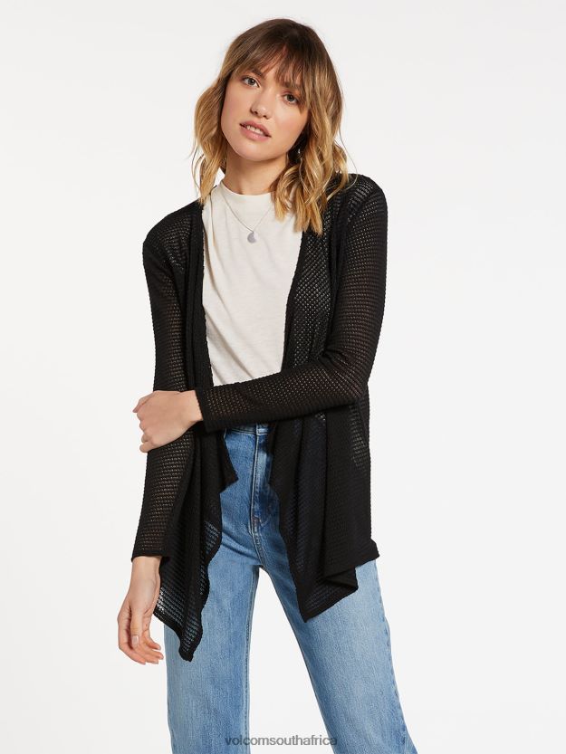 Z0ZR08865 Black Women Go Go Wrap Sweater Volcom Clothing