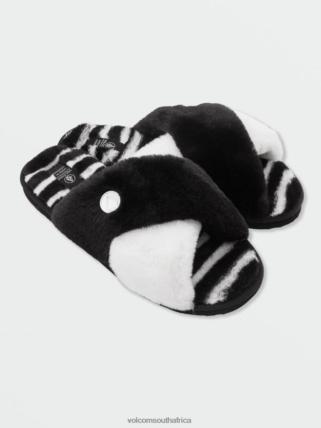 Z0ZR081045 Black White Women Lived in Lounge Slip Sandal Volcom Footwear