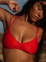 Z0ZR081073 Candy Apple Women Simply Solid V-Neck Bikini Top Volcom Clothing - Image 6