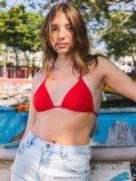 Z0ZR081081 Candy Apple Women Simply Solid Slide Triangle Bikini Top Volcom Clothing