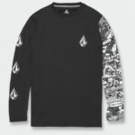 Z0ZR08112 Black Men Iconic Stone Collage Long Sleeve UPF 50 Rashguard Volcom Clothing