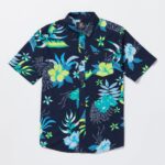 Z0ZR081169 Navy Boys Sunriser Floral Short Sleeve Shirt Volcom Clothing