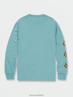 Z0ZR08116 Cali Blue Heather Men Iconic Stone Long Sleeve Tee Volcom Clothing - Image 2
