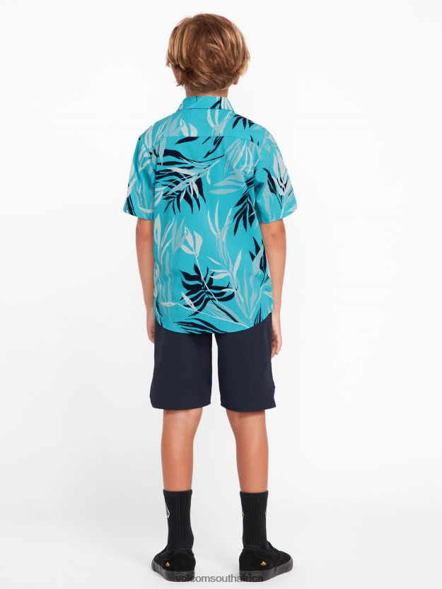 Z0ZR081181 Electric Blue Boys Bleeding Leaf Short Sleeve Shirt Volcom Clothing - Image 2