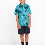 Z0ZR081181 Electric Blue Boys Bleeding Leaf Short Sleeve Shirt Volcom Clothing
