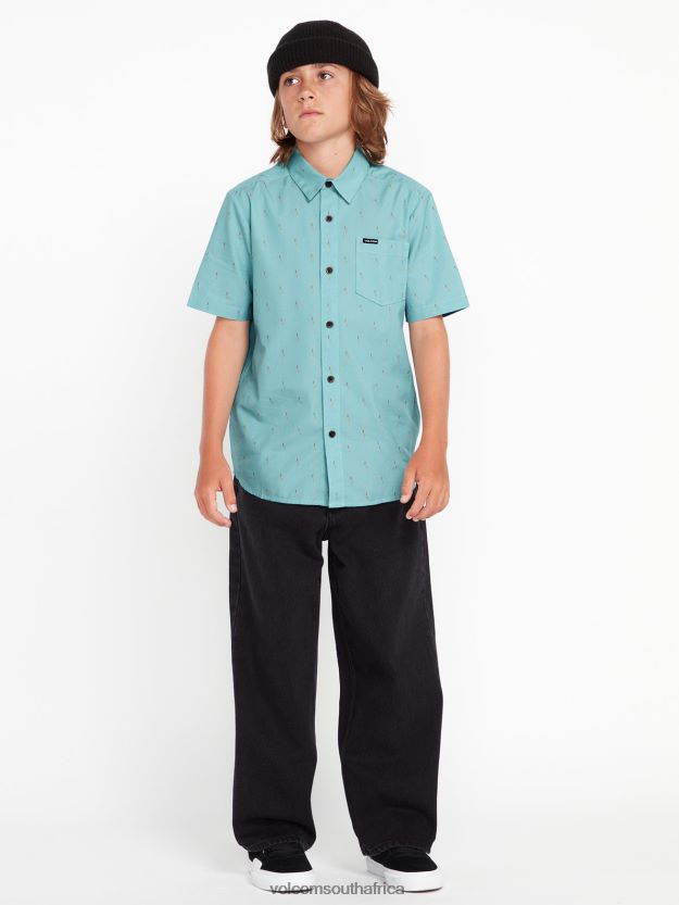 Z0ZR081185 Cali Blue Heather Boys Graffen Short Sleeve Shirt Volcom Clothing - Image 2