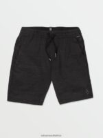 Z0ZR081211 Black Boys Understoned Elastic Waist Hybrid Shorts Volcom Clothing