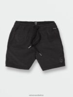Z0ZR081216 Black Boys Understoned Elastic Waist Hybrid Shorts Volcom Clothing