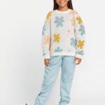 Z0ZR081337 Star White Girls Daizy Wheel Sweater Volcom Clothing