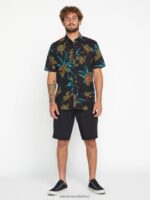 Z0ZR08144 Black Combo Men Island Time Short Sleeve Shirt Volcom Clothing