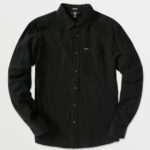 Z0ZR08149 Black Men Caden Solid Long Sleeve Shirt Volcom Clothing