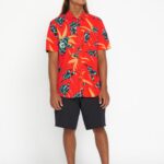 Z0ZR08152 Red Orange Men Island Time Short Sleeve Shirt Volcom Clothing