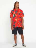 Z0ZR08152 Red Orange Men Island Time Short Sleeve Shirt Volcom Clothing