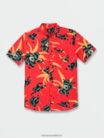 Z0ZR08152 Red Orange Men Island Time Short Sleeve Shirt Volcom Clothing - Image 4