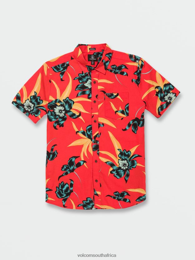 Z0ZR08152 Red Orange Men Island Time Short Sleeve Shirt Volcom Clothing - Image 5