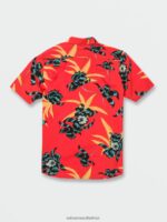 Z0ZR08152 Red Orange Men Island Time Short Sleeve Shirt Volcom Clothing - Image 6
