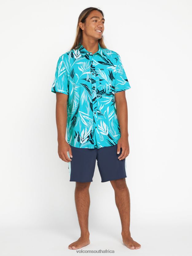 Z0ZR08163 Electric Blue Men Bleeding Leaf Short Sleeve Shirt Volcom Clothing - Image 1
