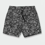 Z0ZR08287 Black Men Center Print Elastic Waist Trunks Volcom Clothing