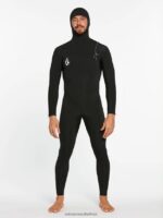 Z0ZR08639 Black Men Modulator 4/3mm Hooded Chestzip Fullsuit Volcom Clothing