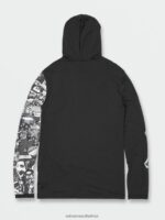Z0ZR08647 Black Men Iconic Stone Hood Collage Long Sleeve UPF 50 Rashguard Volcom Clothing - Image 2