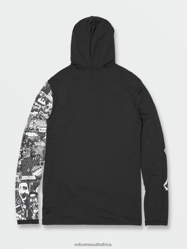 Z0ZR08647 Black Men Iconic Stone Hood Collage Long Sleeve UPF 50 Rashguard Volcom Clothing - Image 2