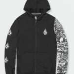 Z0ZR08647 Black Men Iconic Stone Hood Collage Long Sleeve UPF 50 Rashguard Volcom Clothing