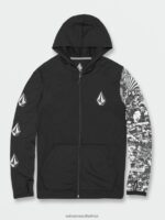 Z0ZR08647 Black Men Iconic Stone Hood Collage Long Sleeve UPF 50 Rashguard Volcom Clothing