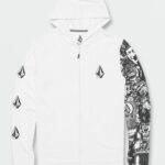 Z0ZR08651 White Men Iconic Stone Hood Collage Long Sleeve UPF 50 Rashguard Volcom Clothing