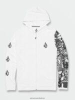 Z0ZR08651 White Men Iconic Stone Hood Collage Long Sleeve UPF 50 Rashguard Volcom Clothing