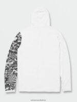 Z0ZR08651 White Men Iconic Stone Hood Collage Long Sleeve UPF 50 Rashguard Volcom Clothing - Image 3