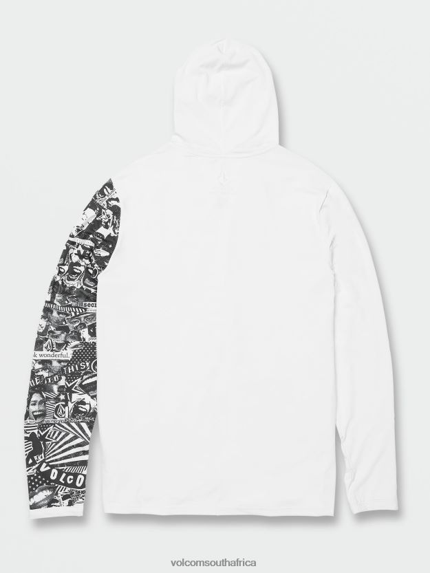 Z0ZR08651 White Men Iconic Stone Hood Collage Long Sleeve UPF 50 Rashguard Volcom Clothing - Image 3