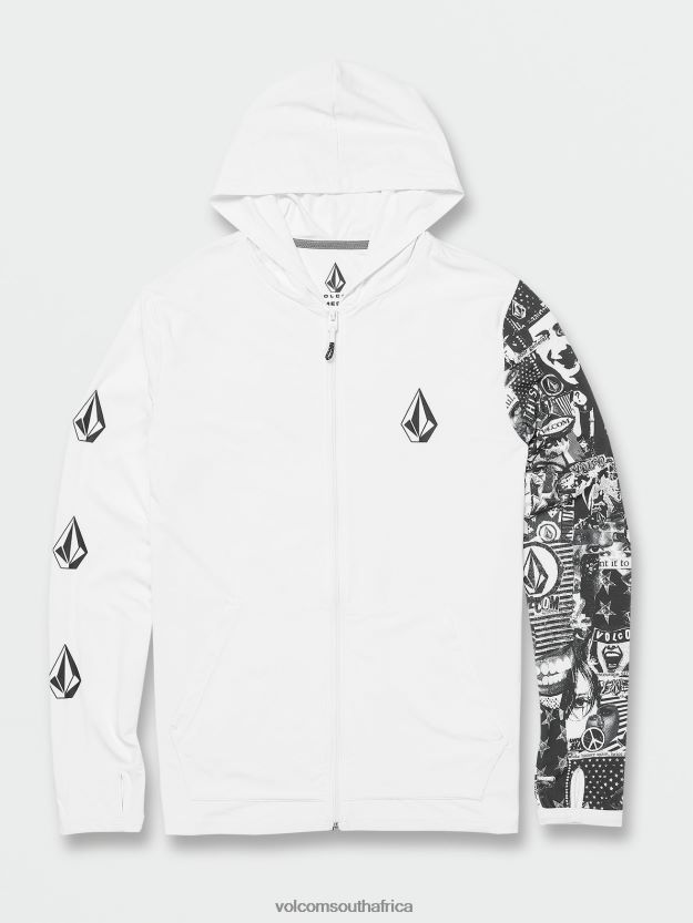 Z0ZR08651 White Men Iconic Stone Hood Collage Long Sleeve UPF 50 Rashguard Volcom Clothing - Image 1