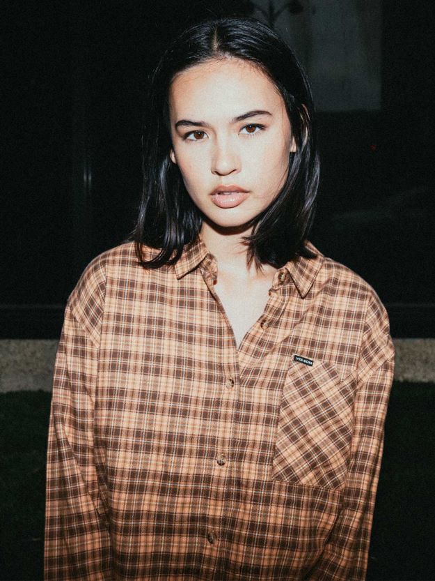 Z0ZR08773 Clay Women Plaid To Meet U Long Sleeve Shirt Volcom Clothing - Image 11