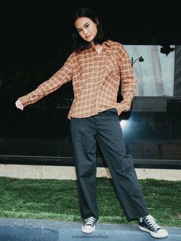 Z0ZR08773 Clay Women Plaid To Meet U Long Sleeve Shirt Volcom Clothing - Image 1