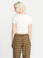 Z0ZR08792 Star White Women Lived in Lounge Rib Tie Front Short Sleeve Shirt Volcom Clothing - Image 4
