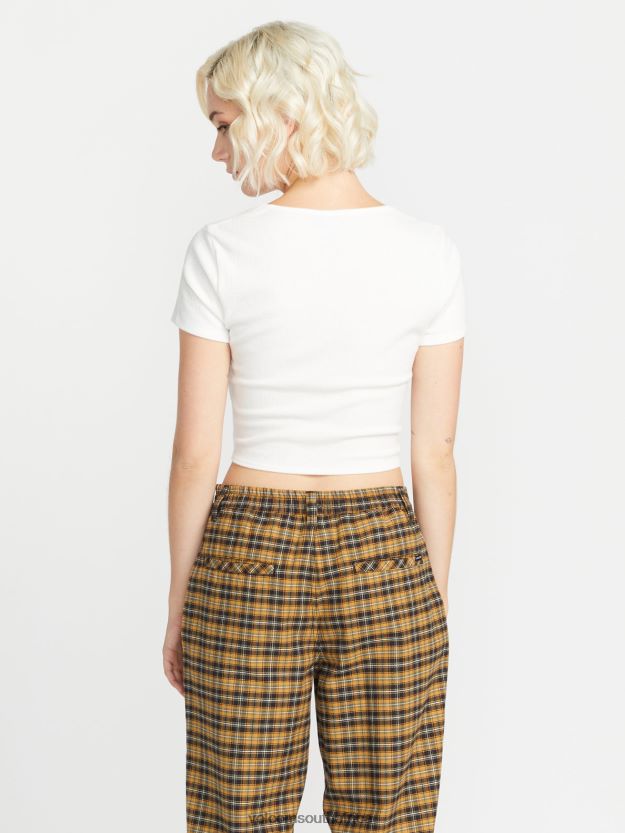 Z0ZR08792 Star White Women Lived in Lounge Rib Tie Front Short Sleeve Shirt Volcom Clothing - Image 4