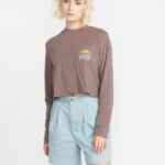 Z0ZR08802 Slate Grey Women Pocket Dial Long Sleeve Shirt Volcom Clothing