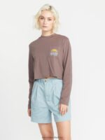 Z0ZR08802 Slate Grey Women Pocket Dial Long Sleeve Shirt Volcom Clothing