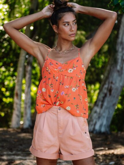 Z0ZR08808 Dark Coral Women Mucho Mahalo Cami Tank Volcom Clothing
