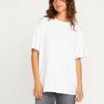 Z0ZR08820 White Women Stones Throw Solid Short Sleeve Tee Volcom Clothing