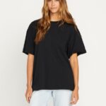 Z0ZR08821 Black Women Stones Throw Solid Short Sleeve Tee Volcom Clothing