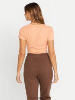 Z0ZR08827 Clay Women Lived in Lounge Rib Tie Front Short Sleeve Shirt Volcom Clothing - Image 3